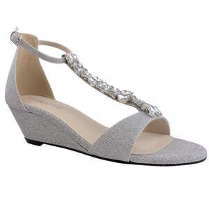Touch Ups BEATRIX Metallic Silver Gemstone Sparkle Wedge Sandals- Benjamin Walk